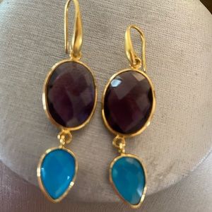 Women’s earrings with turquoise and amathyst.